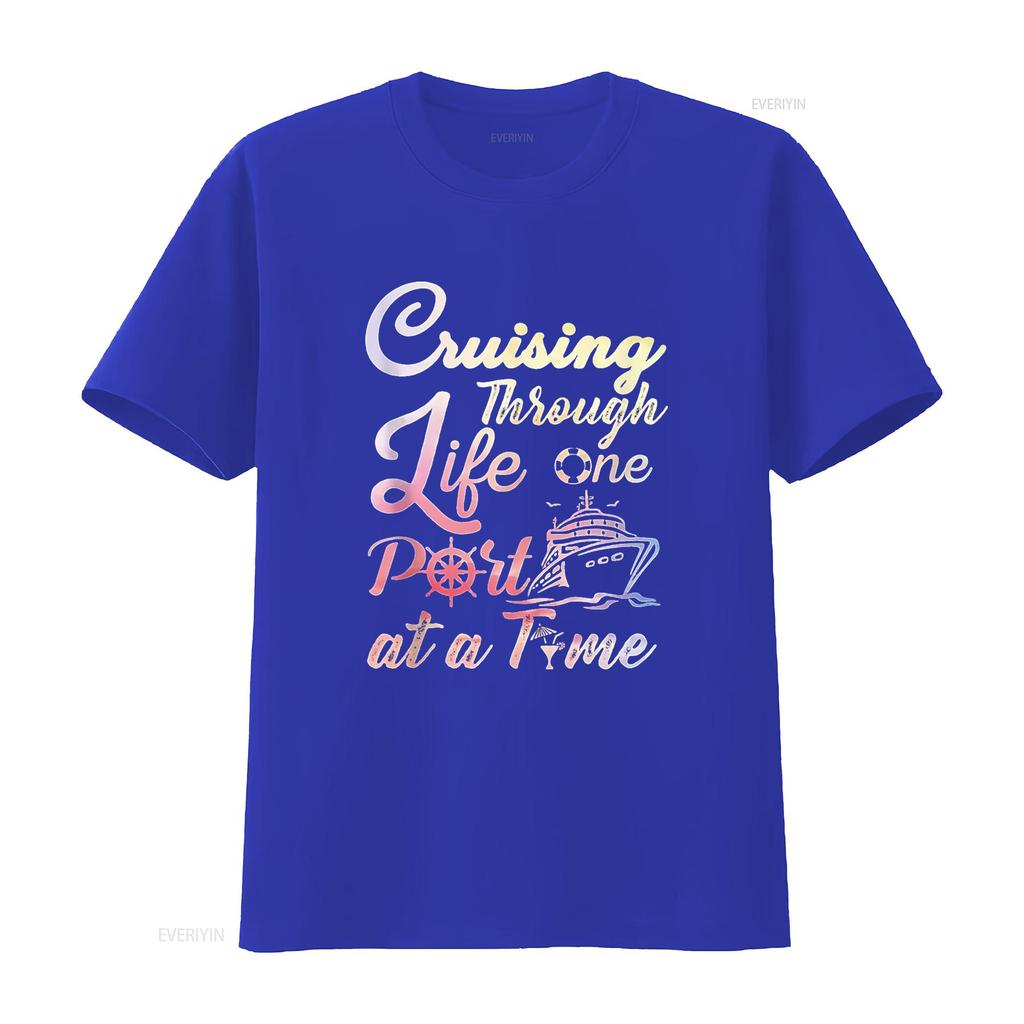 Cruising Through Life One Port At A Time And Youth T Shirt Black Vintage Washed Streetwear Breathable Comfortable Stylish