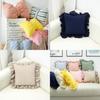 Striped Cotton Cushion With Bow And Pom Pom Trim For Home Decor**