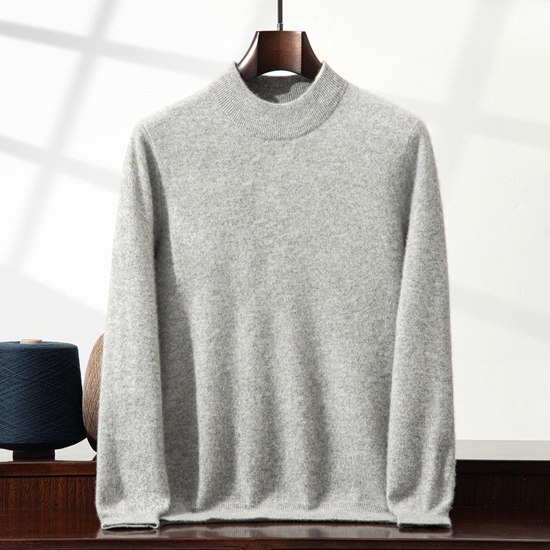 Men's Plus Size Cashmere Pullover: Autumn & Winter Solid Color Half-High Neck Knit Sweater for Business