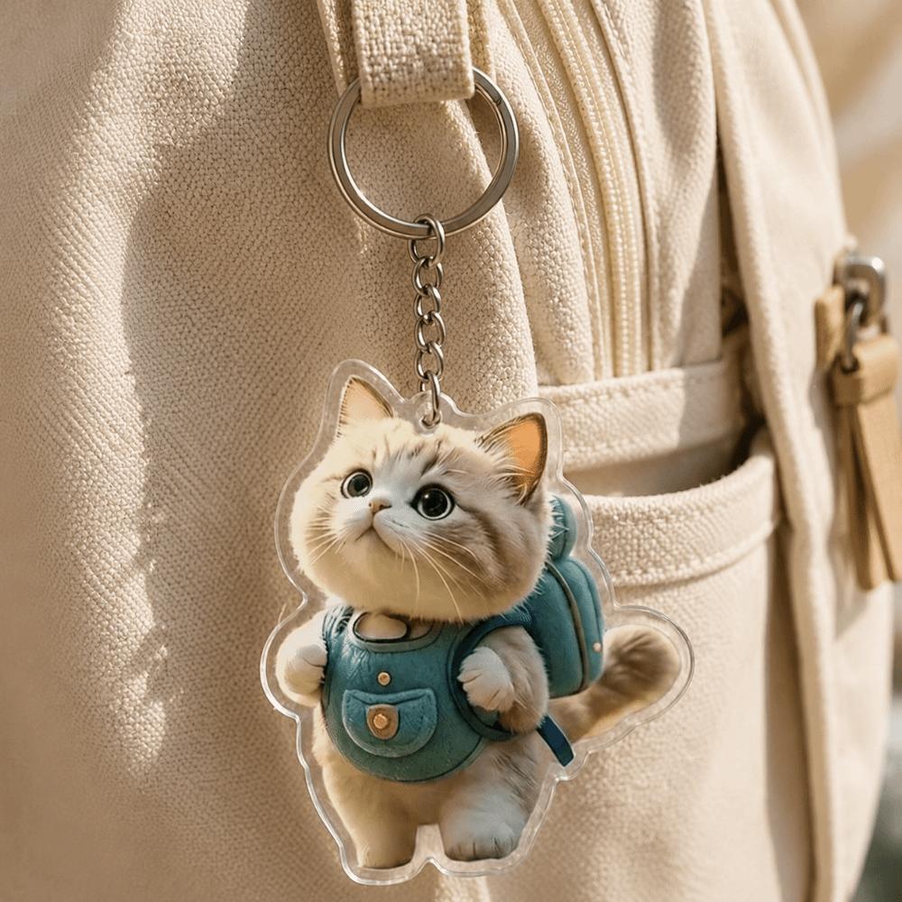 Acrylic Animal Motif Keychain 2D Flat Design Hanging Ornaments Small Cartoon Cat Pendant Daily
