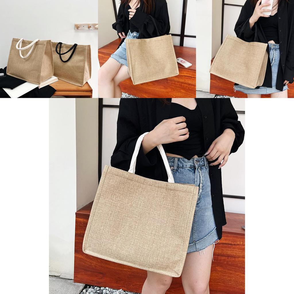 Retro Large Cotton Linen Tote Bag Minimalist Design Ideal For Shopping And Casual Use