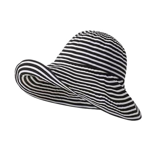 Women Sun Hat Striped Print Wide Brim UV Protection Hat Lightweight Breathable Summer Beach Basin Hat Versatile Accessory