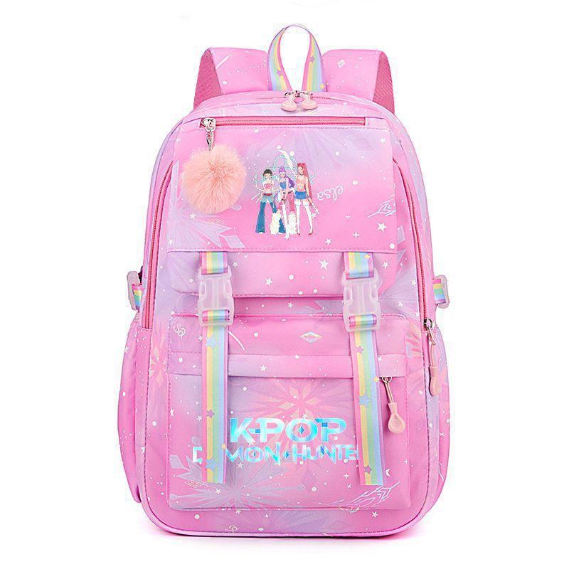 Korean Style School Backpack Teenagers Large Capacity Nylon Bookbag With Padded Straps Cartoon Print Unisex Student Bag