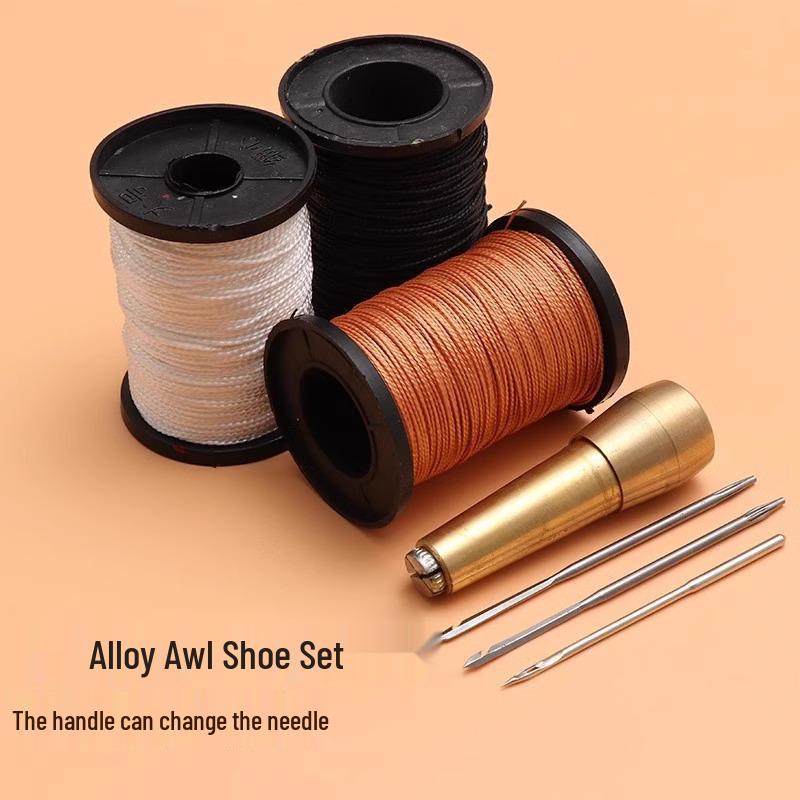 Copper Awl & Curved Needle Set for Shoe Repair - Includes Thousand-Layer Awl, Straight Hook, Waxed Thread, and Detachable Crochet Hook