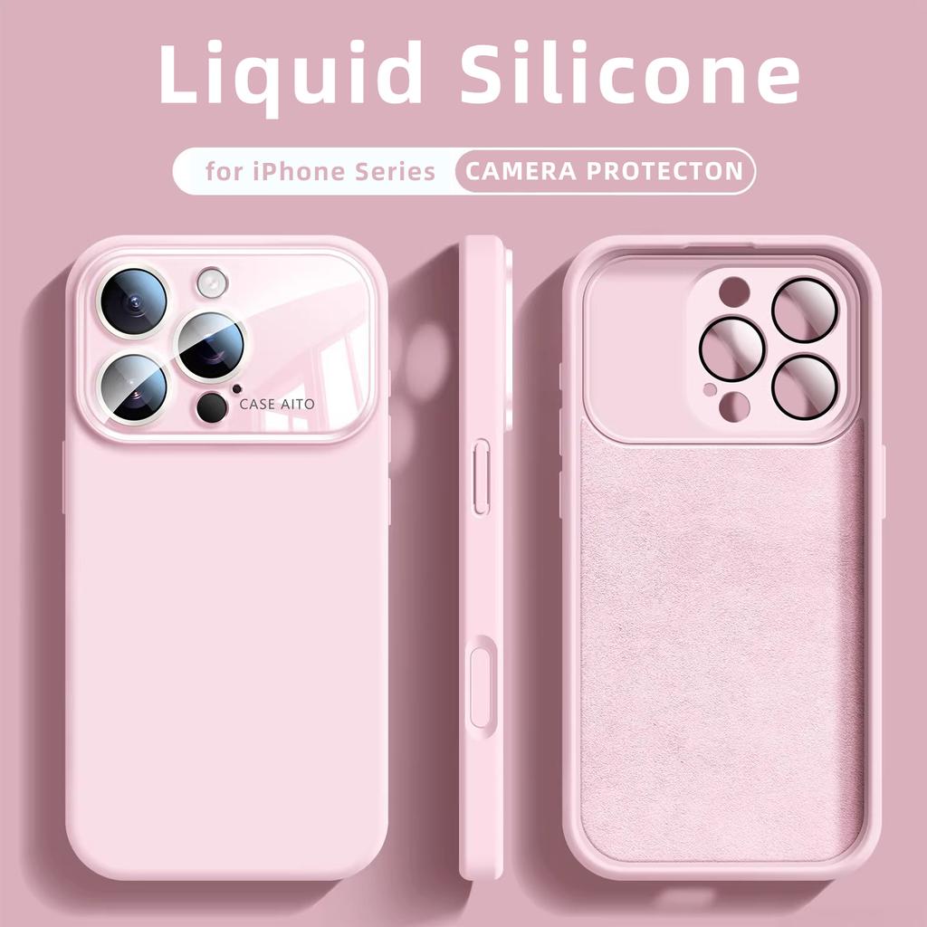 Original Liquid Silicone Phone Case For iPhone 17 16 15 14 13 Pro Max 17Pro Air Glass Large Window Camera Protection Soft Cover