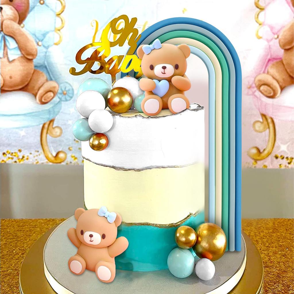 18 Stück Teddybär Kuchen Dekoration Regenbogen Teddybär Baby Showe Geburtstagstorte Dekoration Babyparty Baby Mädchen Kuchen Dekoration
