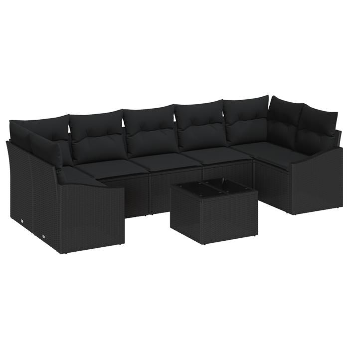 VidaXL Ensemble de canapé de jardin de 8 pièces avec coussins en rattan noir 3355312