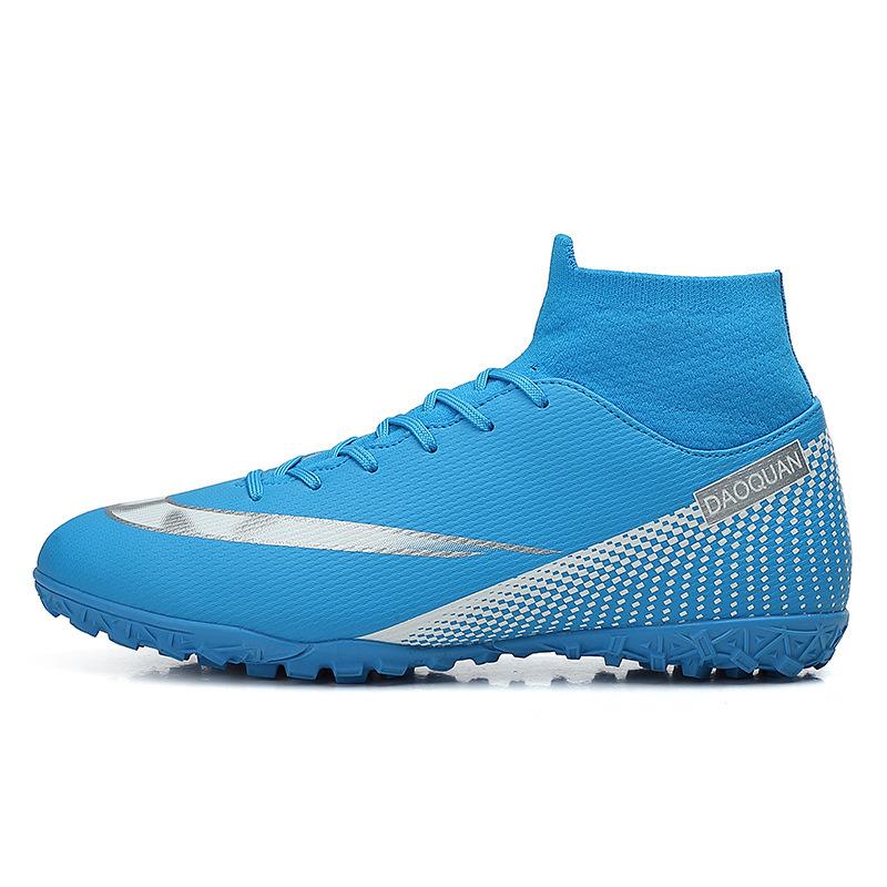 Football shoes high-top broken nails artificial turf leather feet men's and women's spikes competition student training shoes one piece 2025