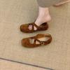 Retro suede cross-strap ballet single shoes women's 2025 spring and autumn new ballet with skirt late evening wind Mary Jane shoes