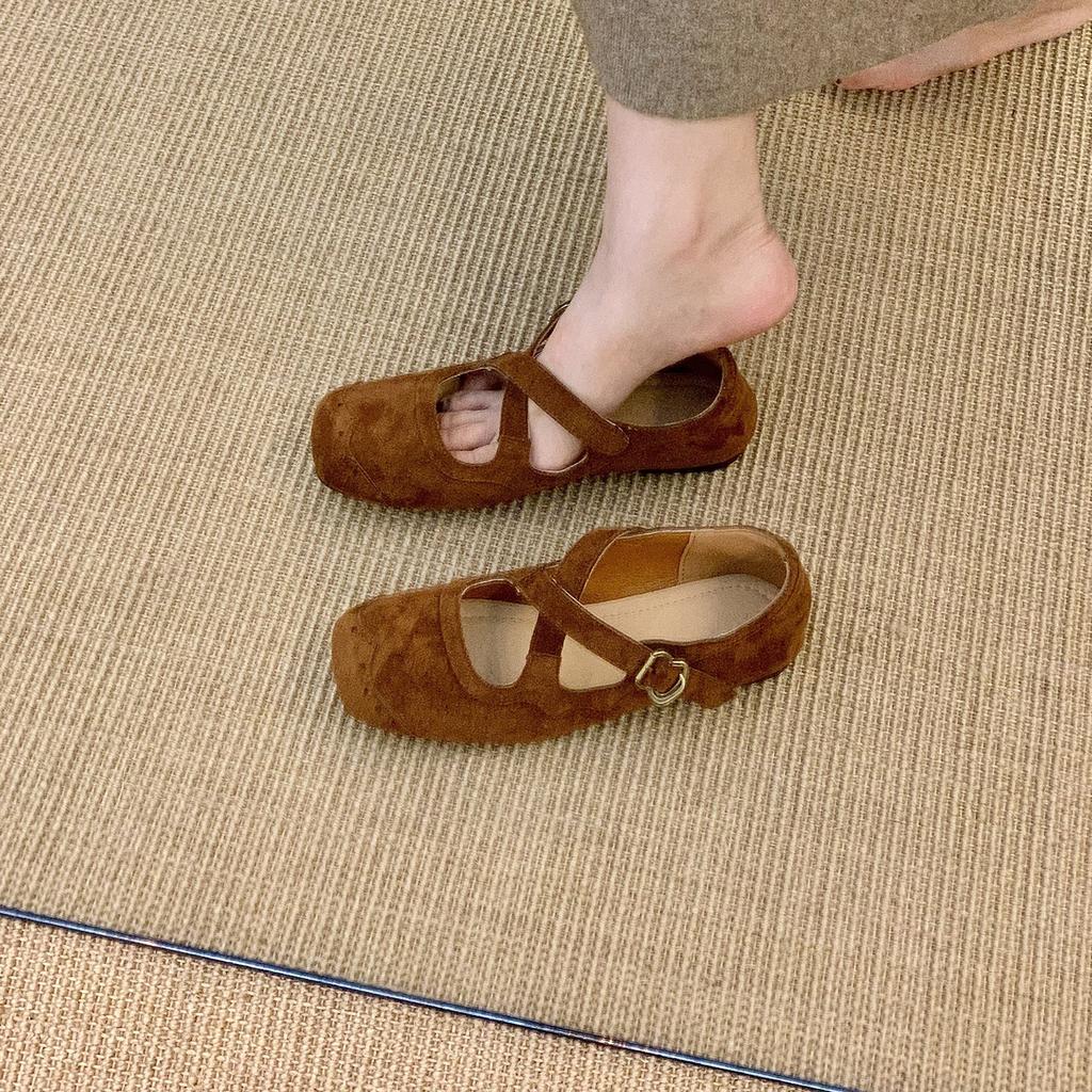 Retro suede cross-strap ballet single shoes women's 2025 spring and autumn new ballet with skirt late evening wind Mary Jane shoes