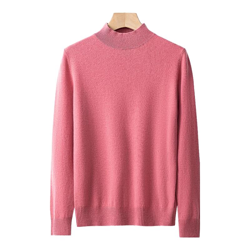 Hengyuanxiang Women's 100% Pure Wool Thick Half-High Collar Sweater
