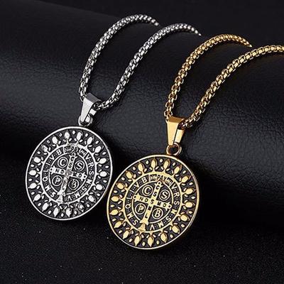 Steel Men's Pendant Catholic Church St. Benedict's Crosses Two-sided Holy Necklace