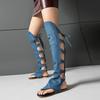 New Lace-up Hollow Non-mainstream High Tube Toe Cool Boots Long Boots Flat Heel Casual Boots Large Size Boots