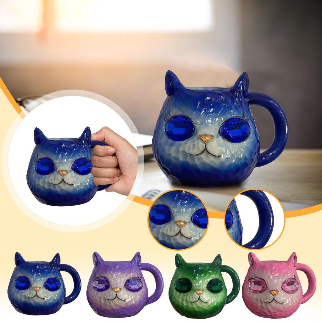 Geode Cat Mug, Crystal Coffee Mugs, Cute Crystal Cat Coffee Mug, Resin Multi Colored Geode Crystals Mugs Tea Cup