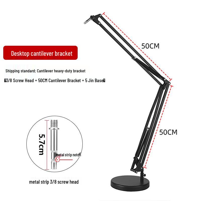 Adjustable Dual Boom Arm Microphone Stand for Desktop with Telescopic Base and Tablet Clamp, Perfect for Live Streaming and Singing.
