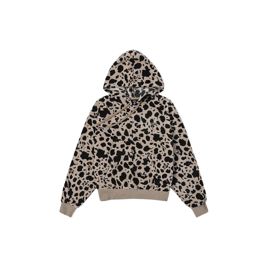 Vans Leopard Print Kangaroo Pocket Hoodie Sweatshirt Women Tops Camel VN0A7RO1BLK