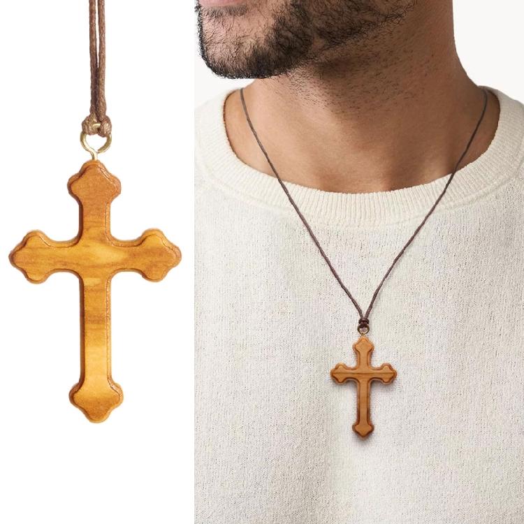 Lightweight Wooden Crucifix Necklace With Wood Detail Alternative Neckchain Jewelry For Sensitive Wearers