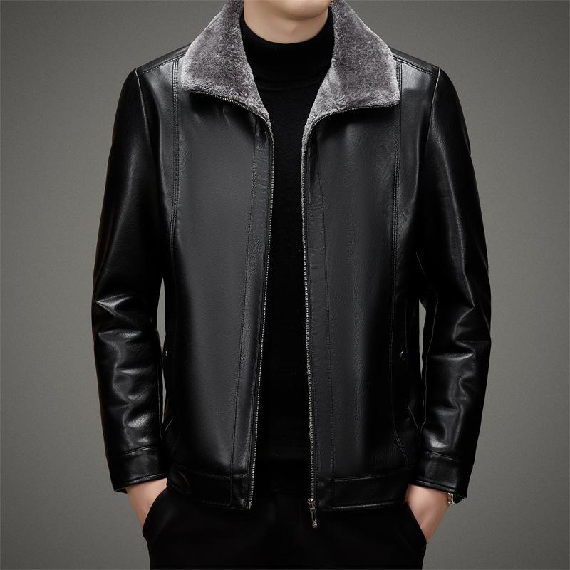 Dad, good leather jacket, real winter velvet, large size leather jacket, fur, middle-aged and elderly Haining integrated package plus men's coat.
