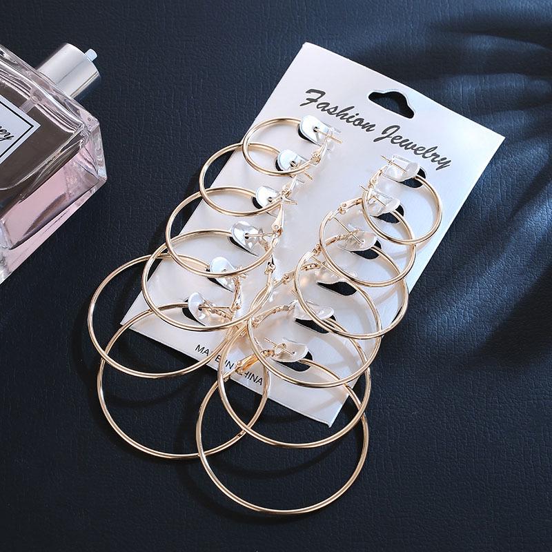 6 Paare/satz Große Runde Creolen für Frauen Kreis Frau Ohrstecker Schmuck Ohrring Sets