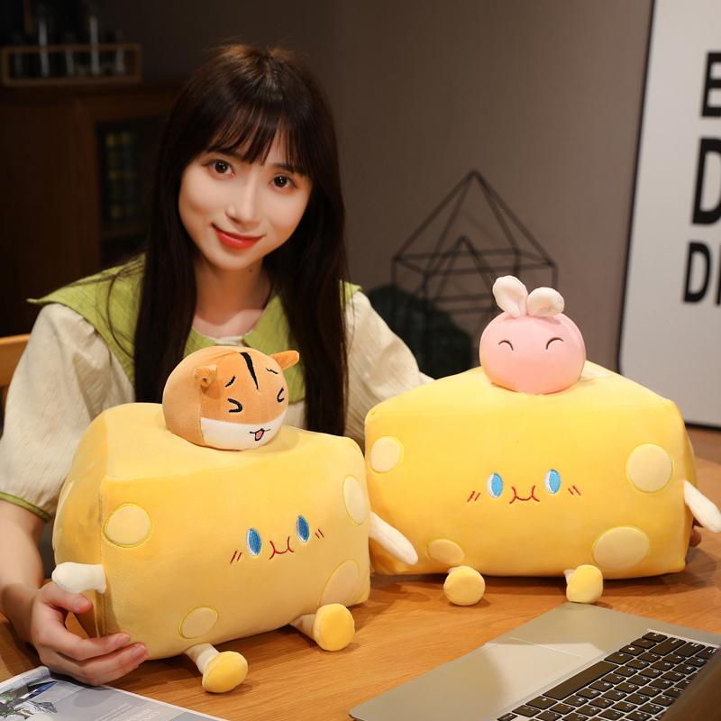Funny Cheese Plushie Toy Soft Stuffed Animal Pillow Creative Cute Birthday Gift for Kids and Adults