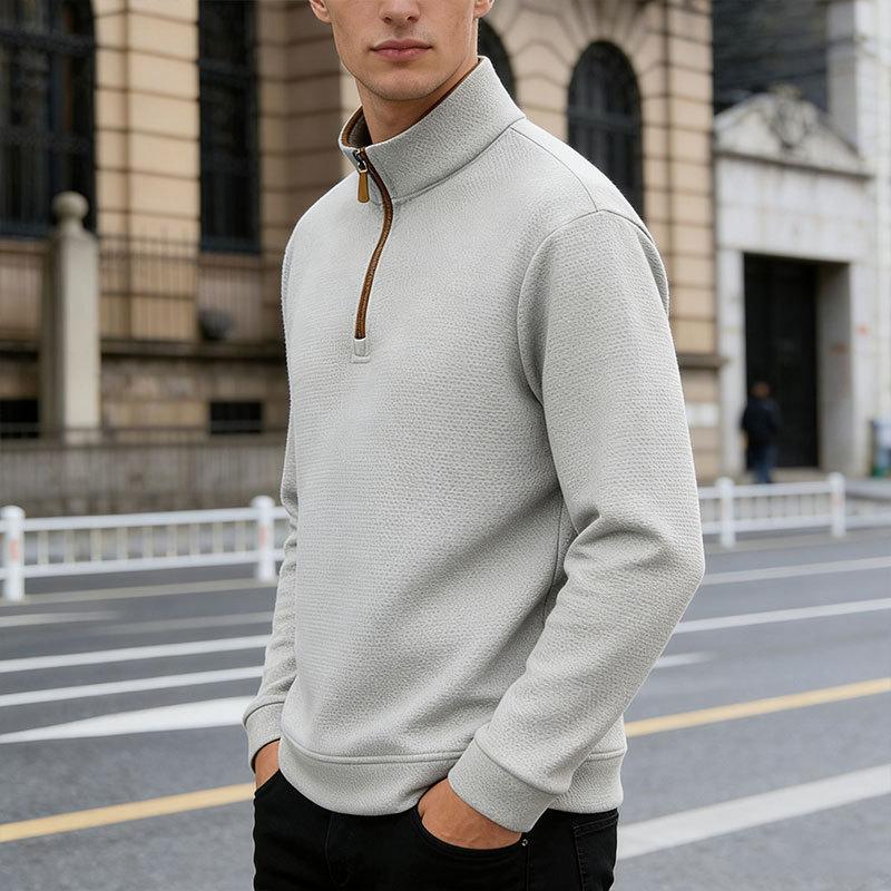 Autumn/Winter Men's Half-Zip Stand Collar Loose-Fit Casual Commuter Business Check Sweatshirt