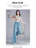 Women's High-Waisted Blue Retro Wide-Leg Denim Pants