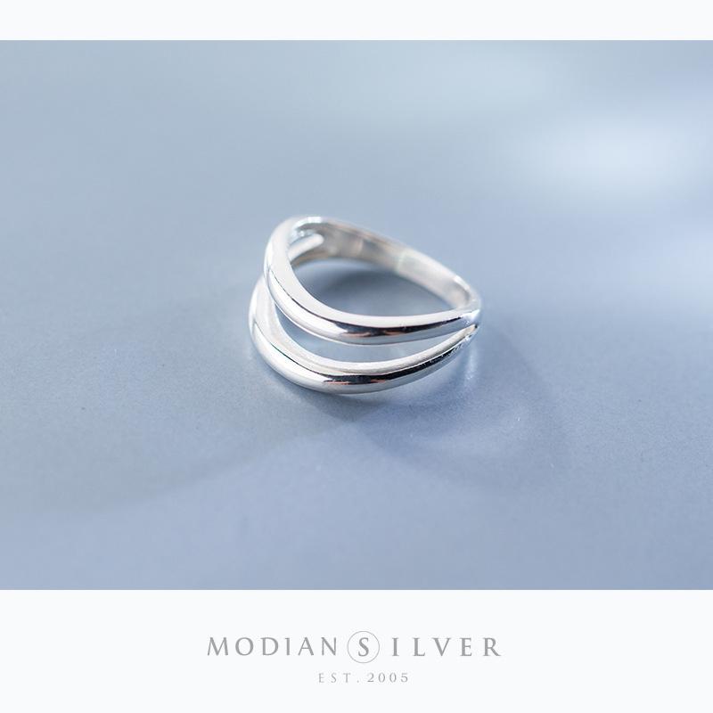 Modian Double Layer Geometric Line Silver 925 Thick Ring for Women Fashion Simple Ring Party Gift Fine Jewelry