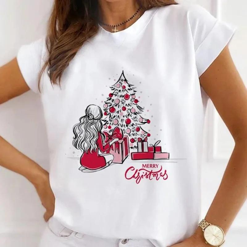 Festival Christmas Printed Short Sleeved Casual Womens Tshirt Crewneck Tops Kawaii Fashion Women TShirt Clothes Harajuku
