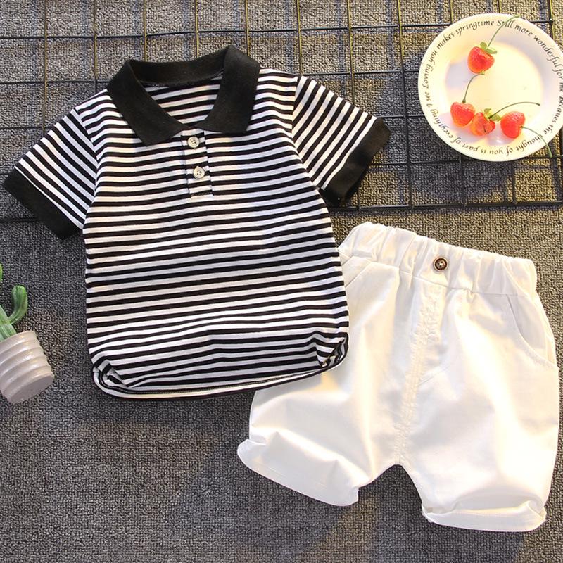 Boys' Casual Korean Style Two-Piece Set: Turn-Down Collar Shirt & Shorts, Summer Fashion for Kids