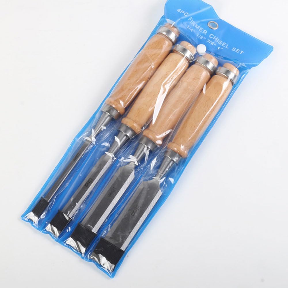Set of 4 Chisels for Chrome Vanadium Excellent Professional Grade Carpentry, 6/12/18/24mm, Steel, Sharpness,