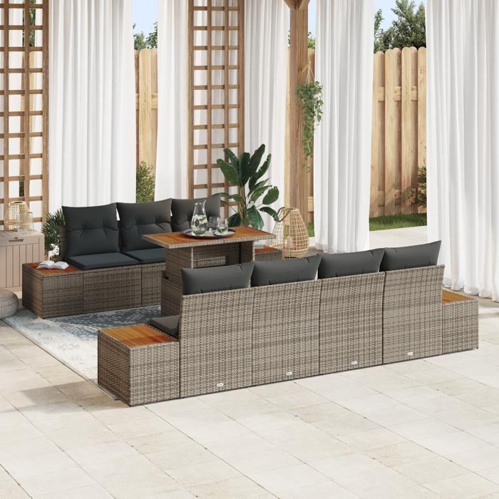 VidaXL Ensemble de canapé de jardin avec coussin 8 pcs Gris Poly rotin, Jardin et Terrasse, Ensemble Modulaire 3350041