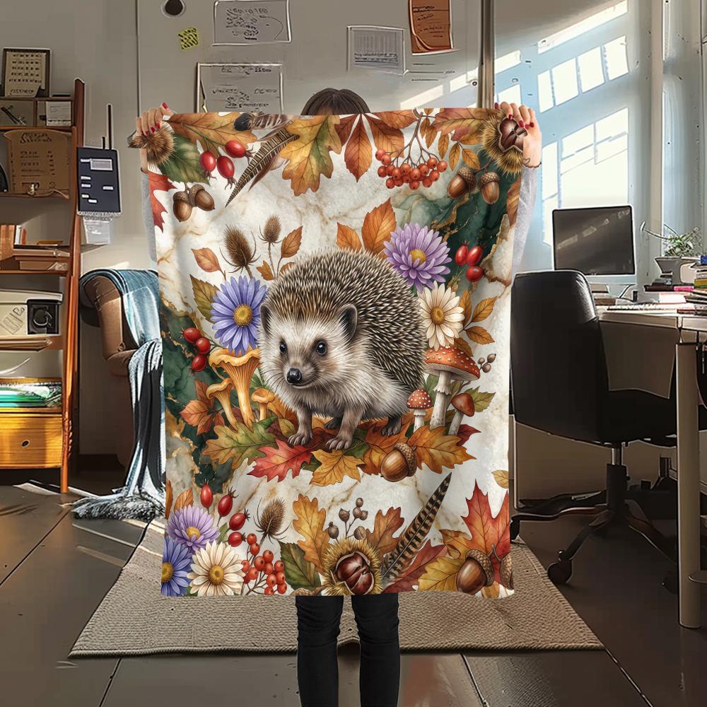 Flower Border Goat Hedgehog Print Flannel Blanket High Quality Comfortable for All Seasons Home Decor Warmth and Comfort Perfect for Christmas Gifts