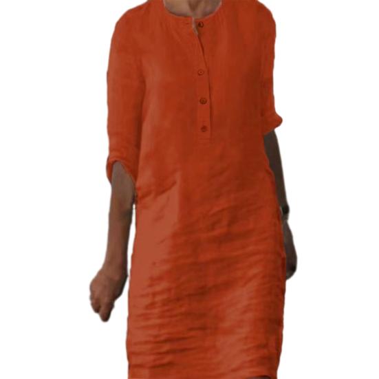 

Женское летнее платье с круглым вырезом, рукавами три четверти, длиной до колена, сплошной цвет, пуговицы, свободный пуловер, мягкий повседневный дышащий женский осенне-весенний миди-платье XL оранжевый