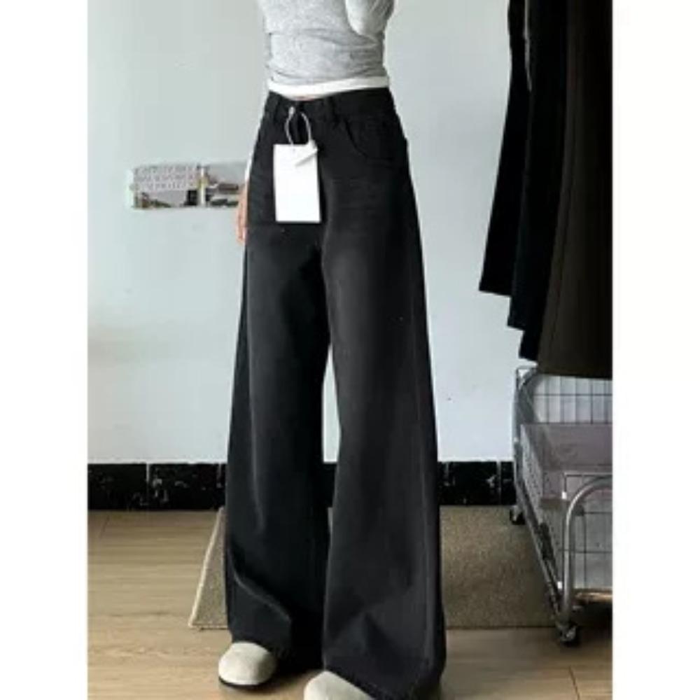 Women's High Waist Wide Leg Jeans Loose Straight Leg Trousers Korean Casual Fleece Lined Denim Pants for Petite Plus Size Figures