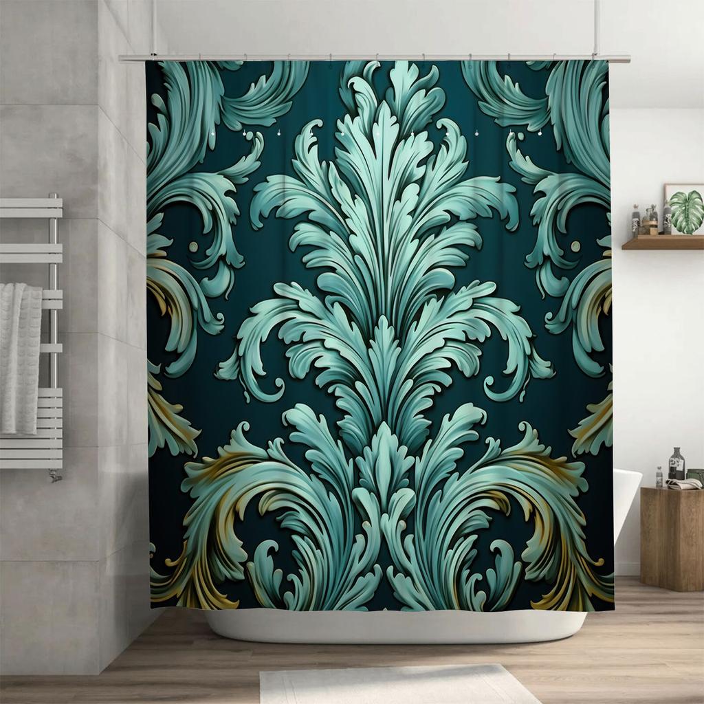 Elegant Waterfall Shower Curtain Luxurious Printed Fabric with Blue Green Color for Bathroom Decor Waterproof Shower Panels Co