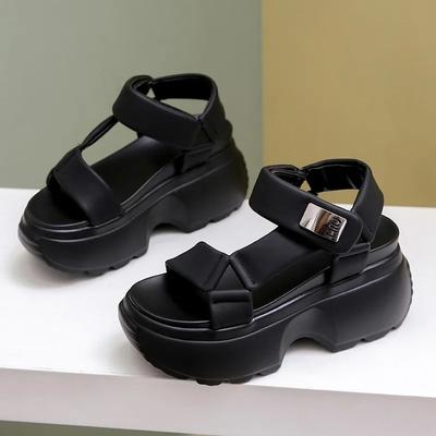 Moda 8.5cm Verano Moda Suela Gruesa Romanas Casuales Dama Hebilla Antideslizantes Zapatos de Señora Tacones de Cuña Cadena Sandalias de Plataforma Mujer 2024