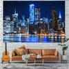 New York Manhattan Night Skyline Tapestry, Aesthetic Wall Hanging for Bedroom & Dorm