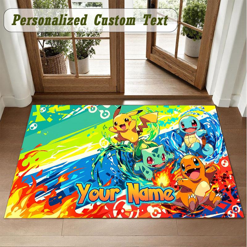Crystal Velvet Square Rug Custom NamePokémon Pattern Non Slip Home Floor Decor Rug