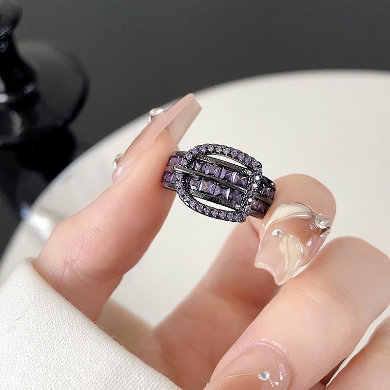 Dark Saturn Belt Buckle Open Ring Full Diamond Zircon Premium Light Luxury Fashion Personality Ring