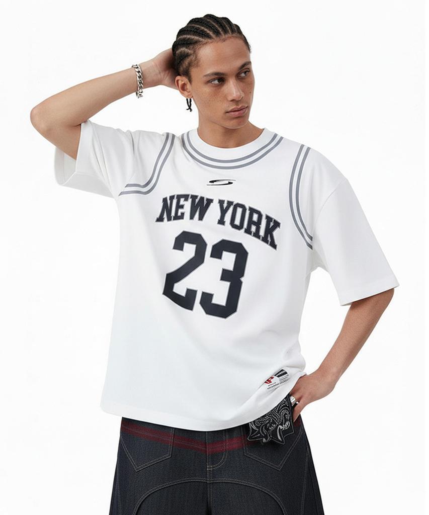 Beoteunseoul Fake Layered Lettering Print Oversized Short Sleeve T-Shirt (White)