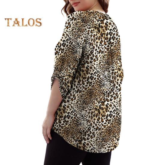 Women Shirt V-neck 3/4 Roll-Up Sleeves Lightweight Tops Flower Print Flowy Hem Tunic Tops Daily Wear