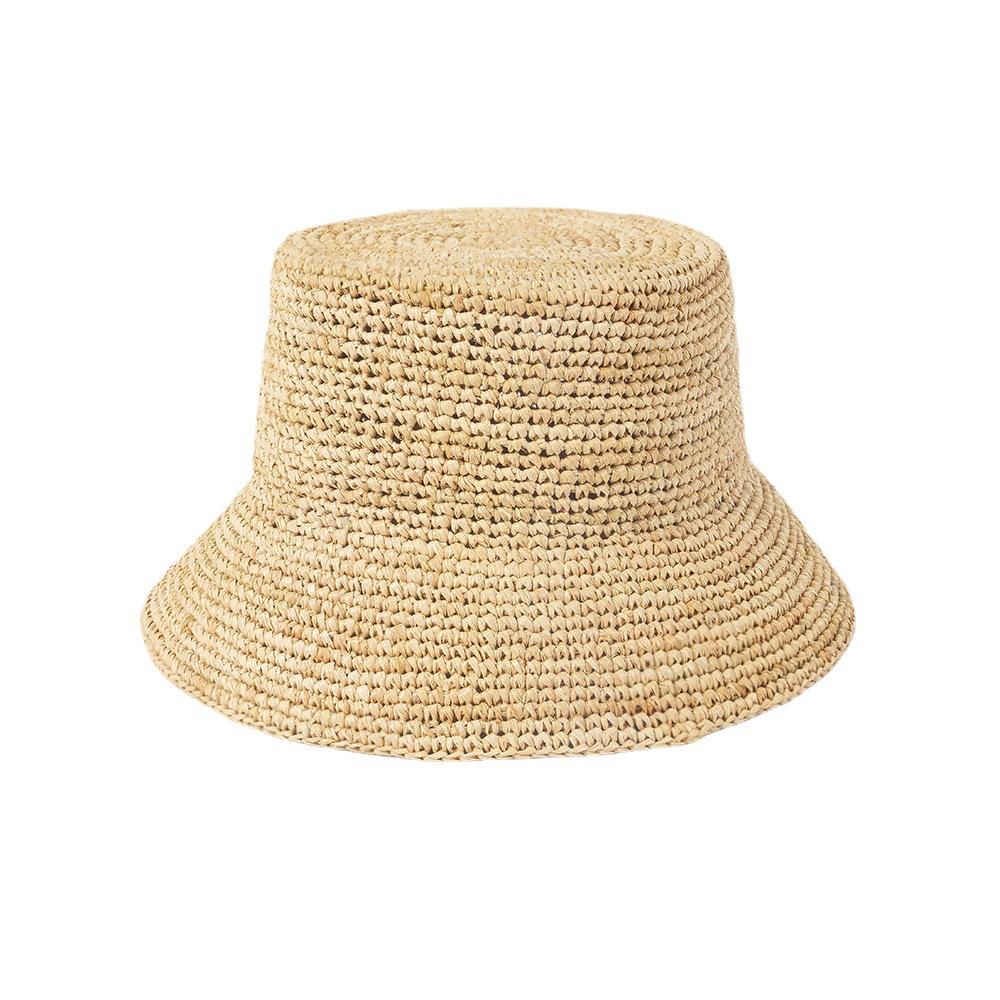 Spring and Summer New Fashion Casual Handmade Crochet Raffia Flat Top Bucket Hat Outdoor Travel Sunscreen Sunshade Straw Hat