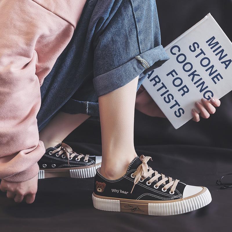 Bear Low-top Canvas Shoes Women's Spring New Student Ins Board Shoes Sports Comfortable Feet