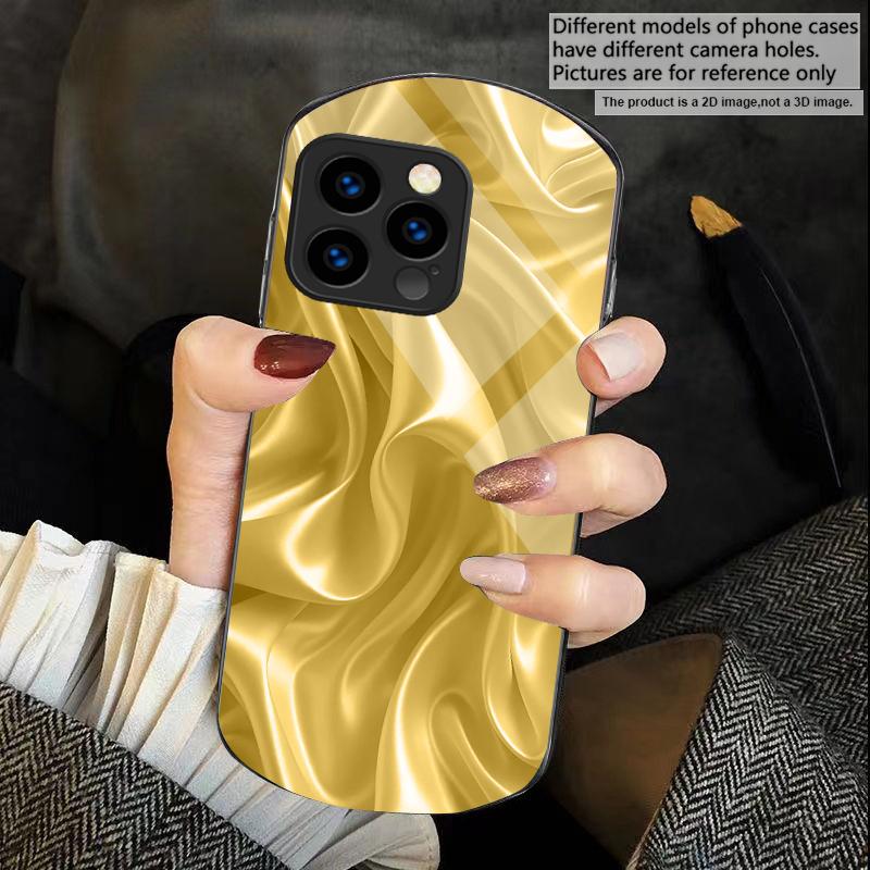 

Золотой шелк волн Для iPhone 17 Air 16 15 14 Pro 13 Plus 12 mini 11 Pro Max XR X 7 8 Эллиптический закаленный стеклянный чехол для телефона iPhone17 Pro
