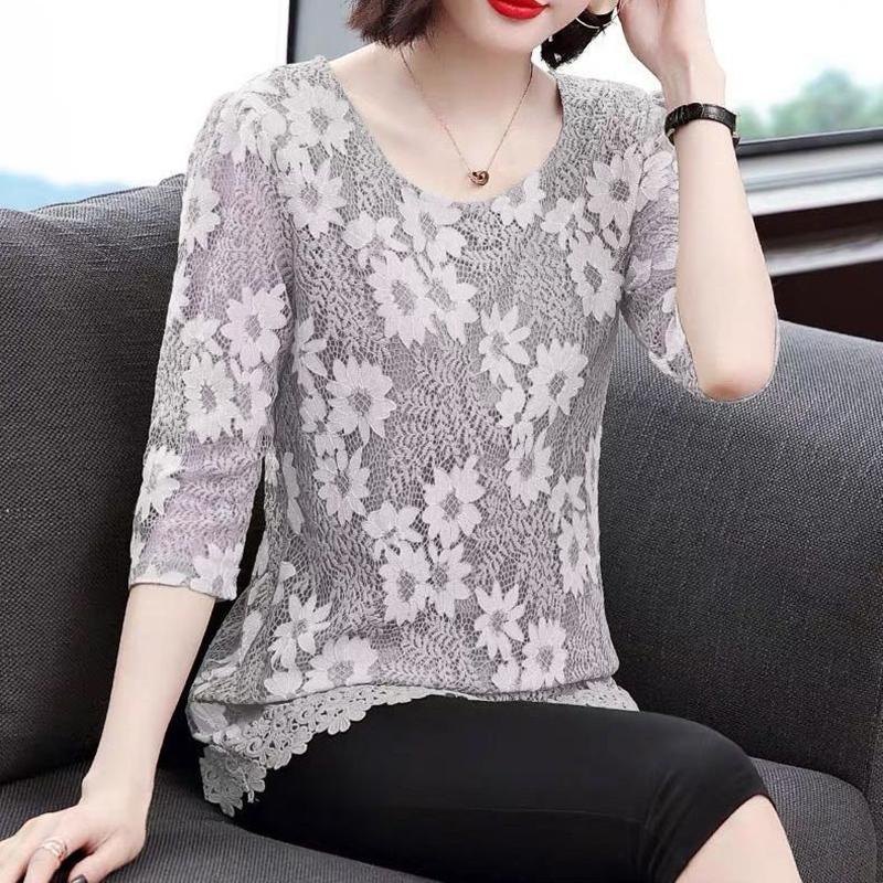 Frauen Kleidung Frühling Sommer Spitze Bluse Shirt Dame Casual Halbe Hülse Solide O Neck Blume Spitze Tops Alle Spiel Hohl heraus Blusen