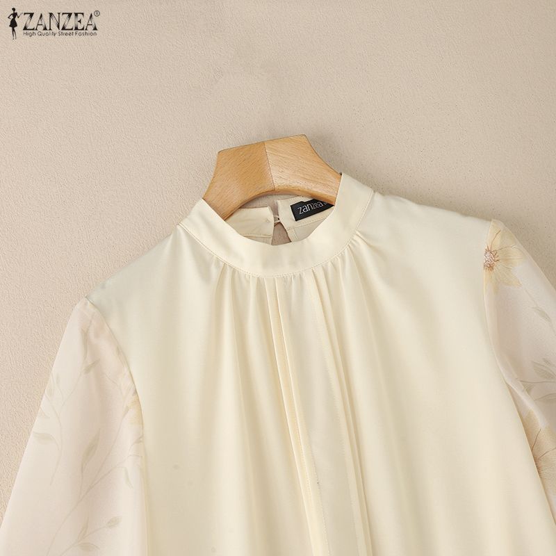ZANZEA Damen Lässig Rundhals Spleiß Halbarm Sommerbluse