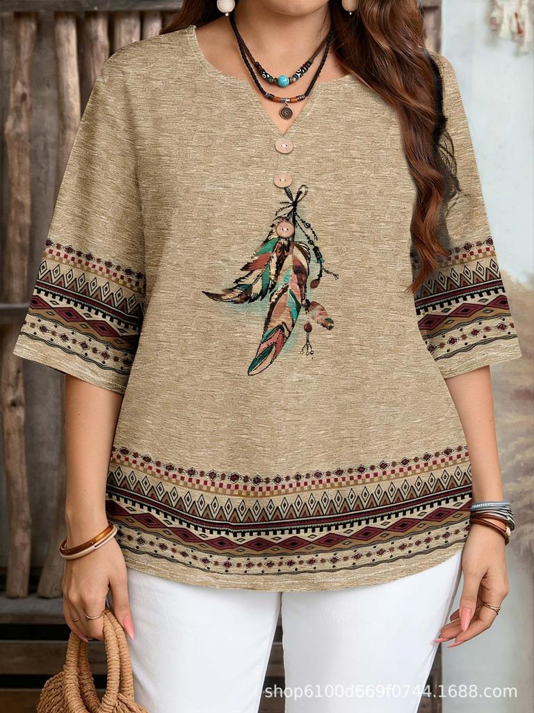 Women's Plus Size Striped Print T-shirt - Spring/Summer Fashion