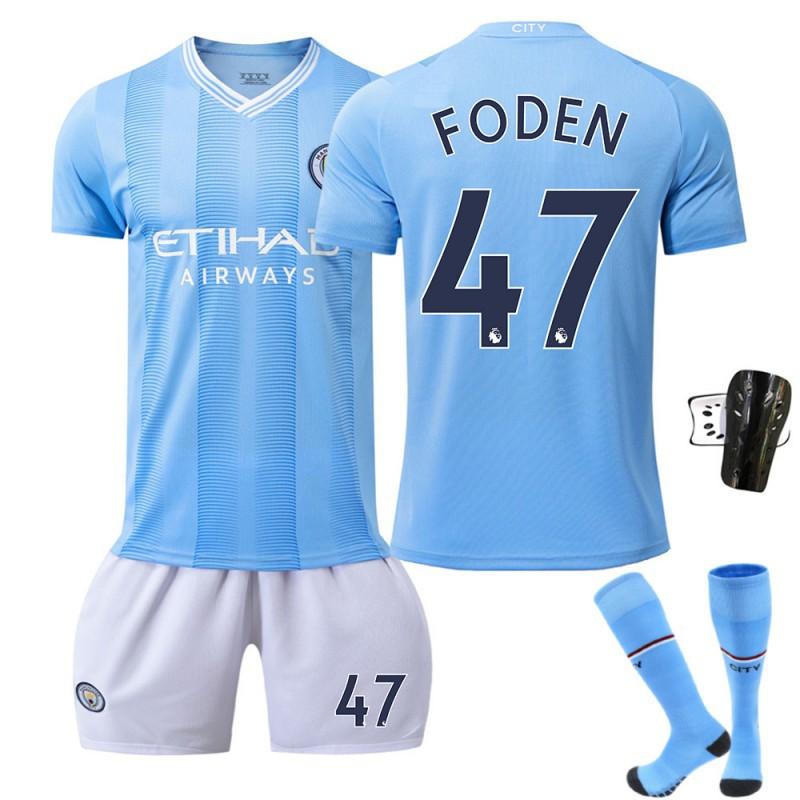 2324 Manchester City's Home Football Uniforms 17 De Braunet 9 Harland 10 Glalish Blue Word First Edition With Socks