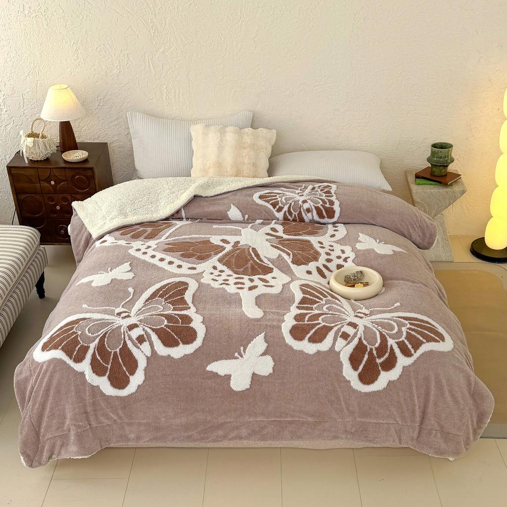 2025 New 5D Butterfly Embossed Fleece Blanket Autumn Winter Queen Size Thick Warm Double Bed Blanket Cozy Soft Plush Bedspread