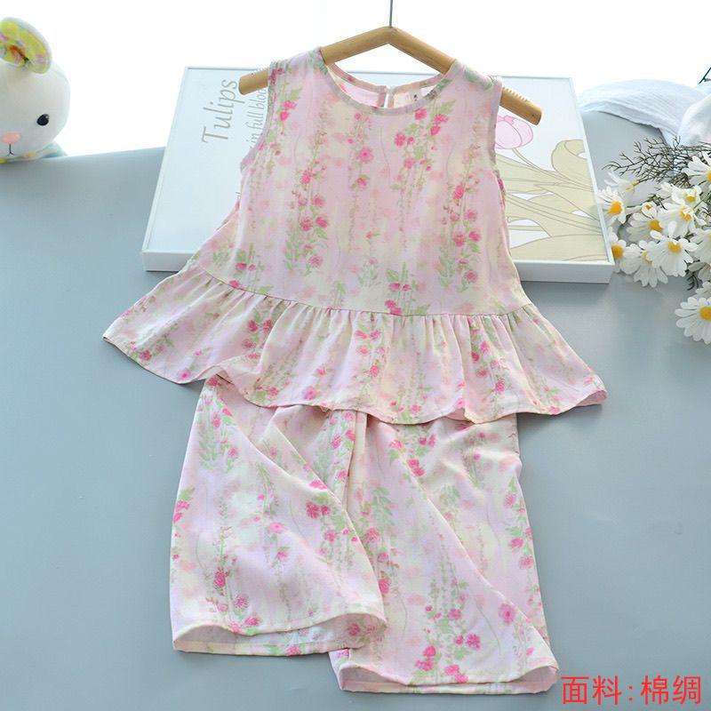 Girls Summer Floral Rayon Vest And Shorts Set Cute Baby Cotton Silk Home Wear Two Piece Outfit For Kids